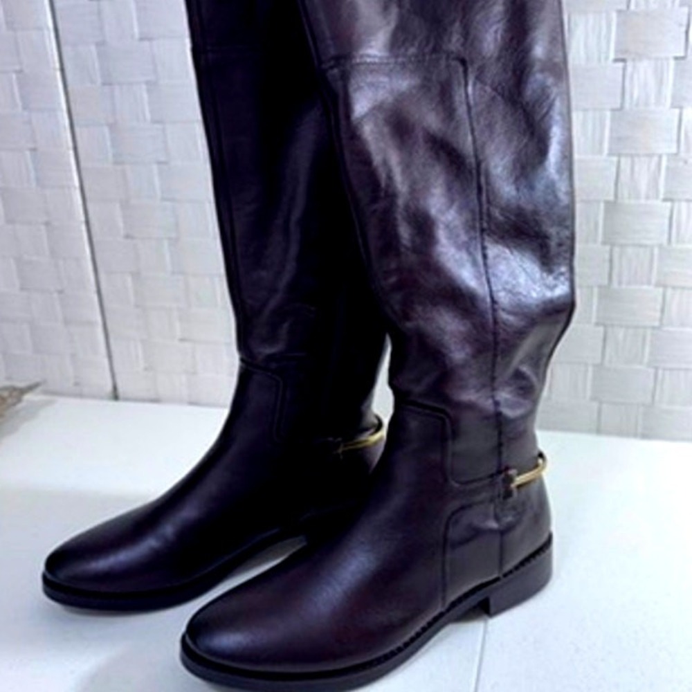"27 Edit" Dark Brown, Knee High Boots, Size 7.5, Leather Zip Up, Quiet Money